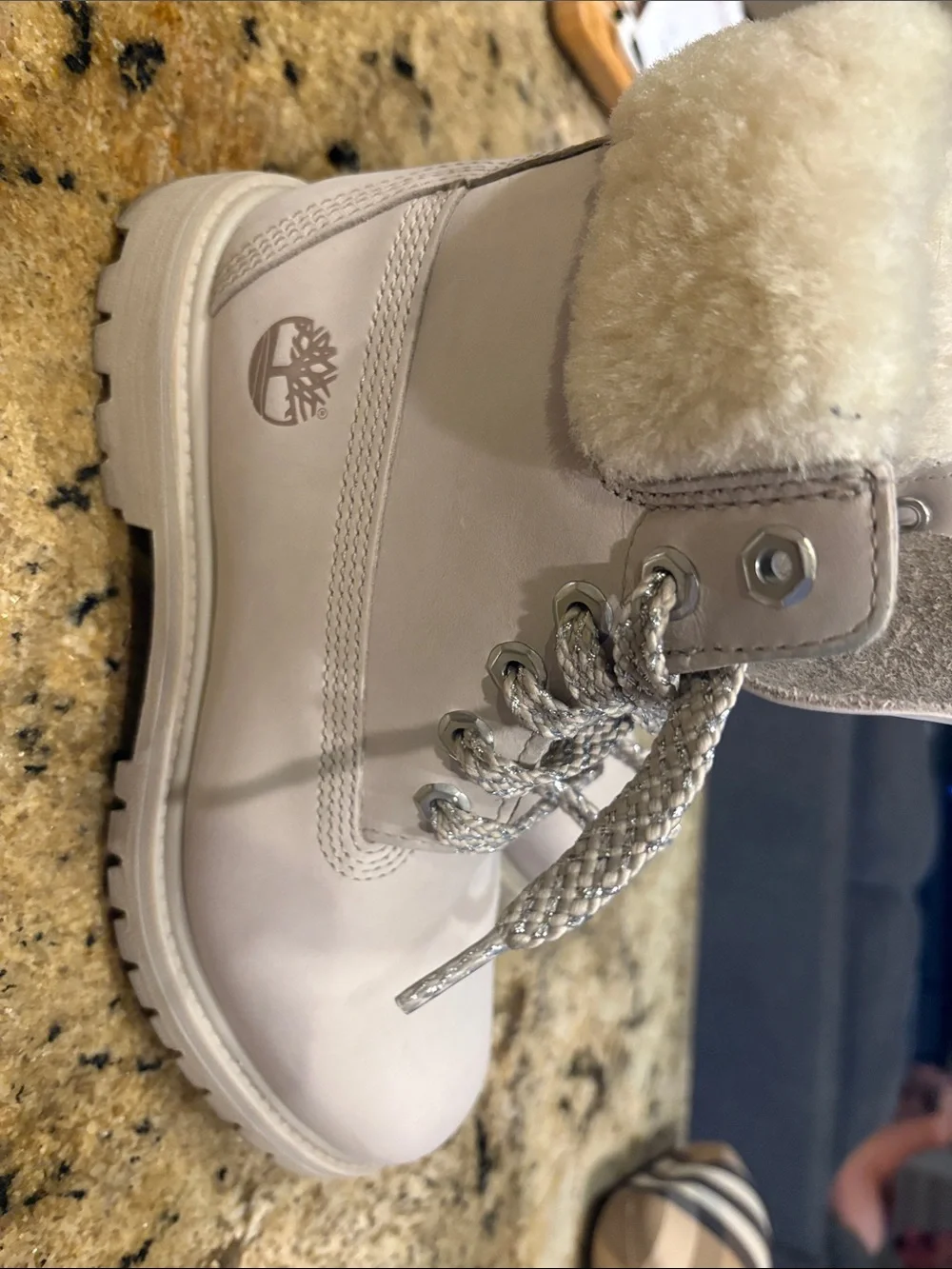 Timberland Women's Beige Lace-Up Winter Boots with Faux Fur Collar